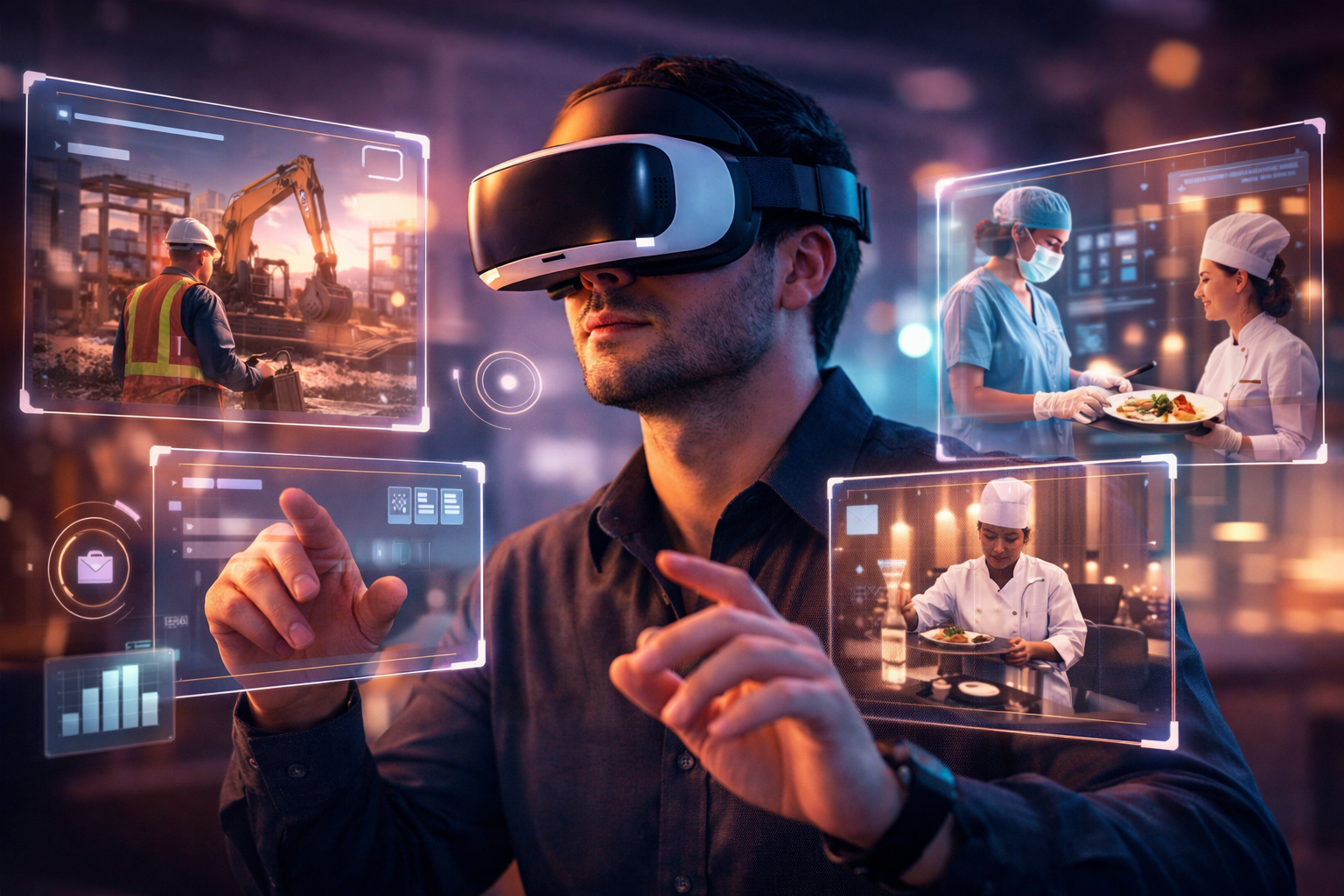 Person using VR headset exploring virtual career training scenarios